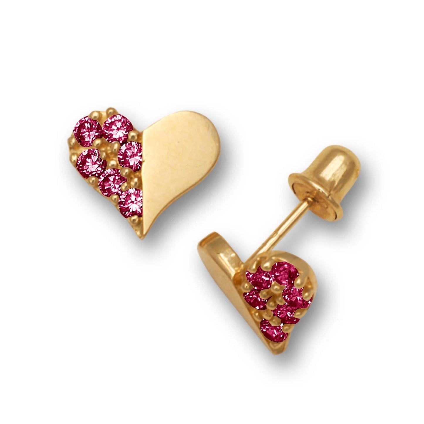 14K Yellow & White Gold Love Heart CZ Stud Earrings for Women