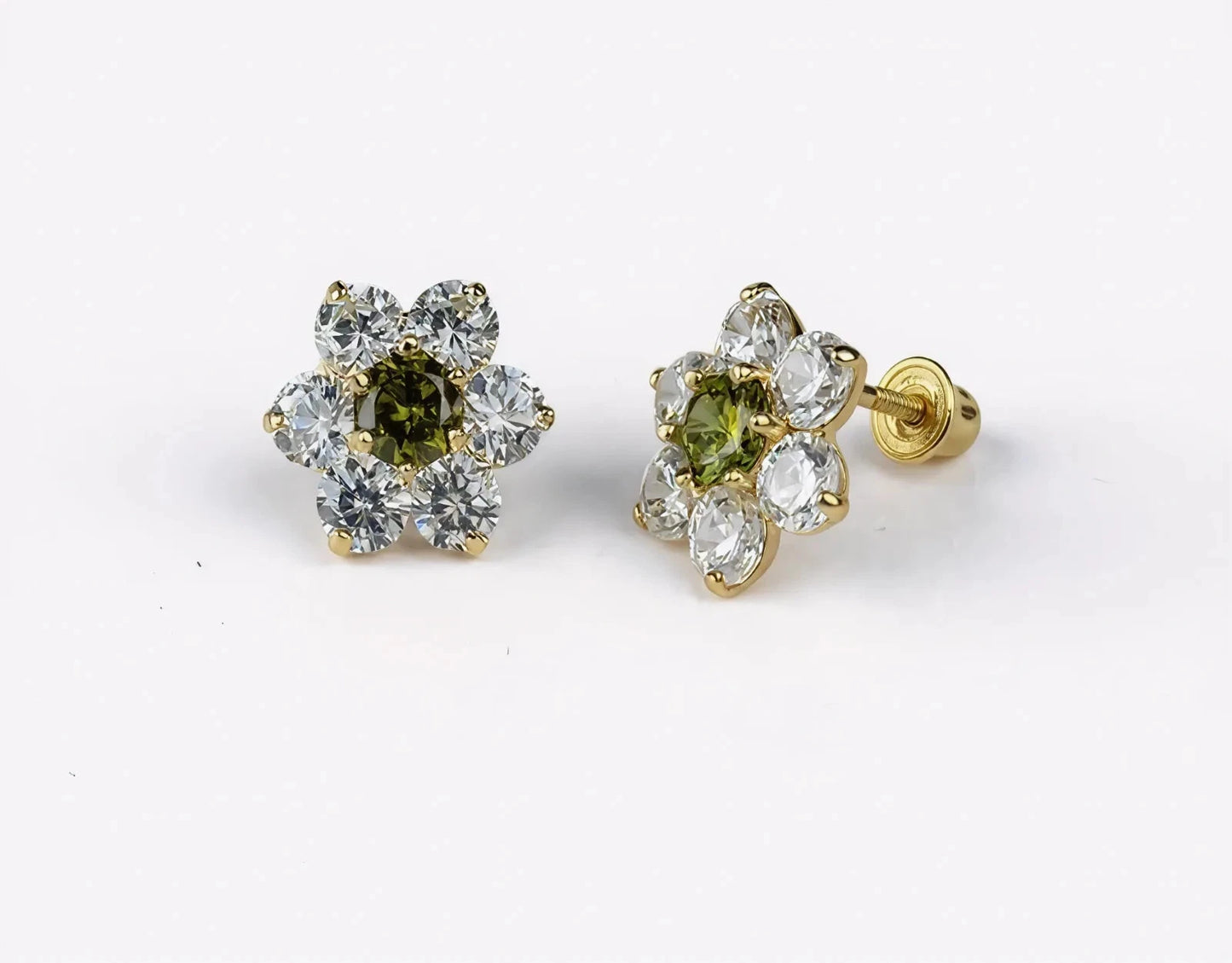 14k Yellow Gold Beautiful Flower Shaped Screw Back Earrings for Women