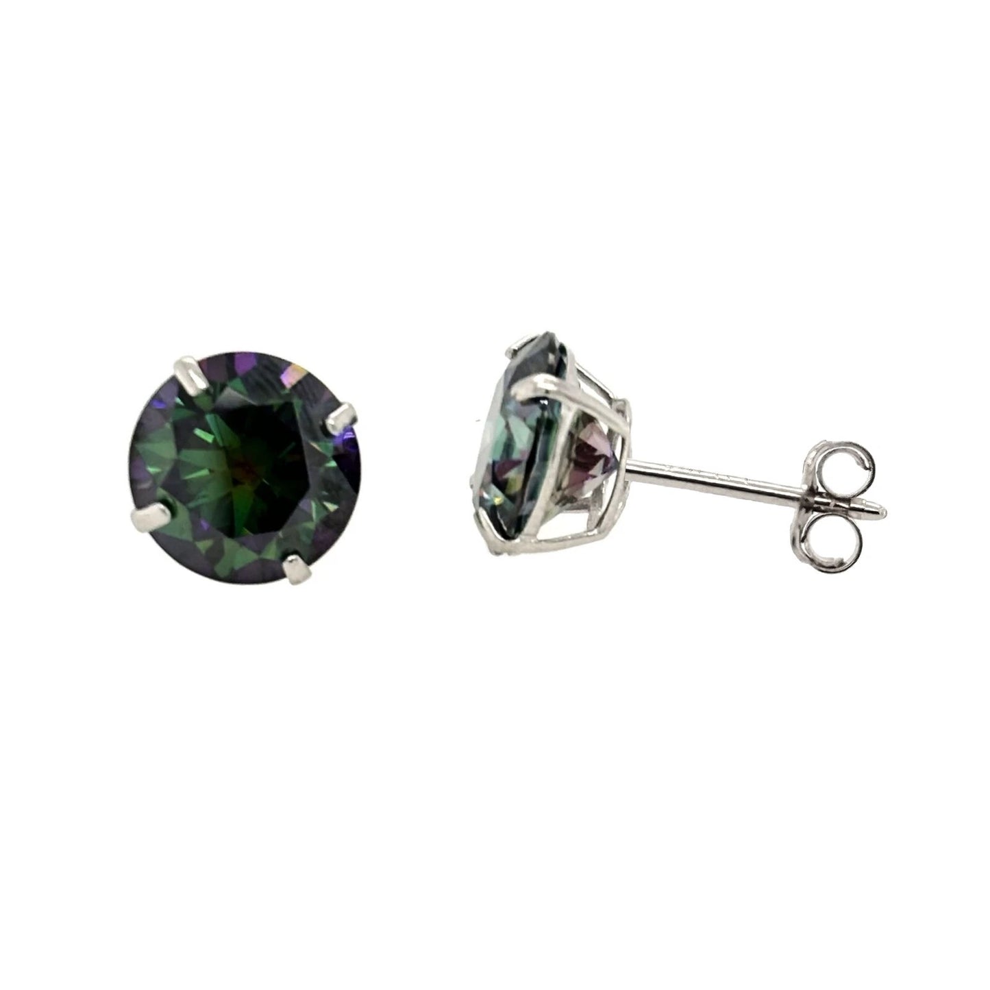 14K Gold GRA Certified D-VVS1 Rainbow Green Moissanite Studs Earrings Push Back