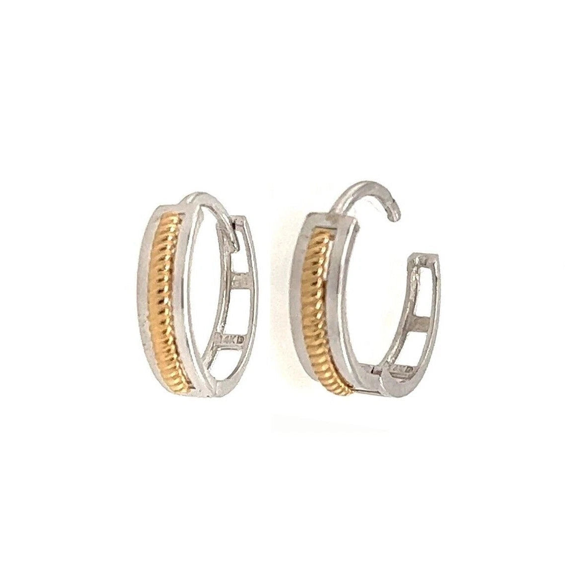 14k Yellow and White Gold Huggie Hoop Earrings Two Tones