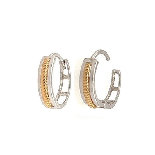14k Yellow and White Gold Huggie Hoop Earrings Two Tones