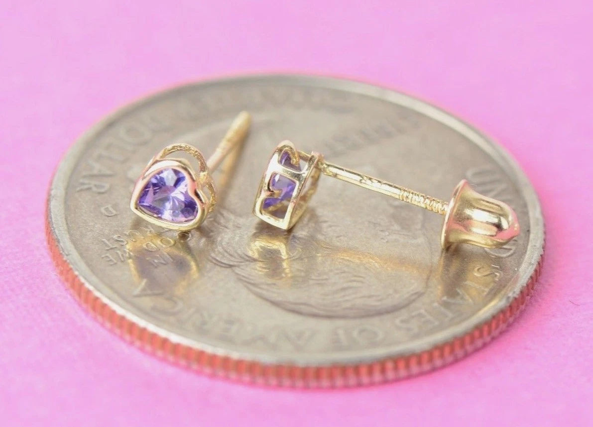 14K Yellow Gold Heart Shaped 3mm x 3mm Stud Earrings for Women