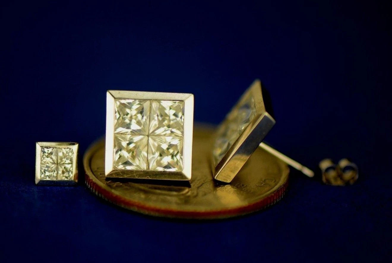 14K Yellow or White Gold Fancy Square CZ Stud Earring