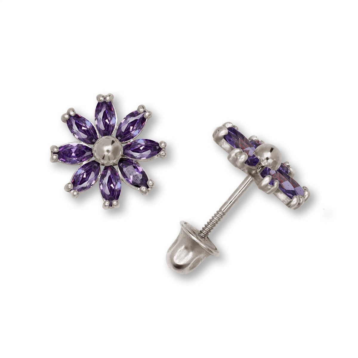 14K Yellow & White Gold Flower Pretty Earrings for Women