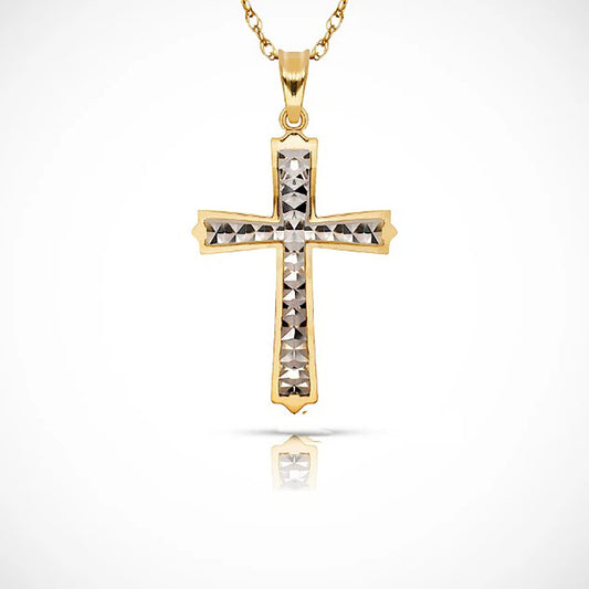 14K Yellow & White Gold Cross Pendant For Women