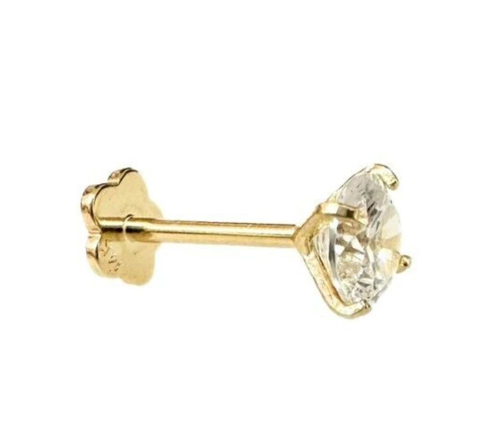 14K Yellow Gold Round Moissanite Barbell Earring With Screw Back