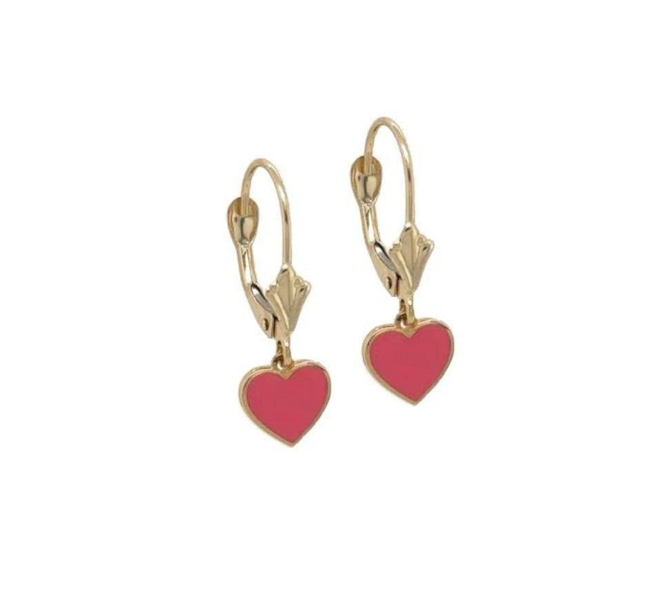 14K Yellow Gold Heart Leverback Earrings