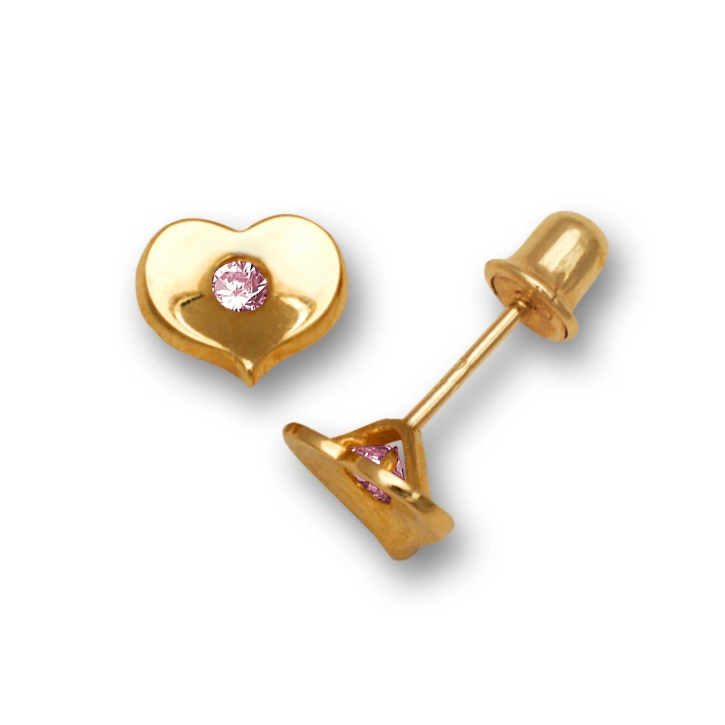 14K Yellow & White Gold CZ Heart Shaped Earrings for Girl & Women