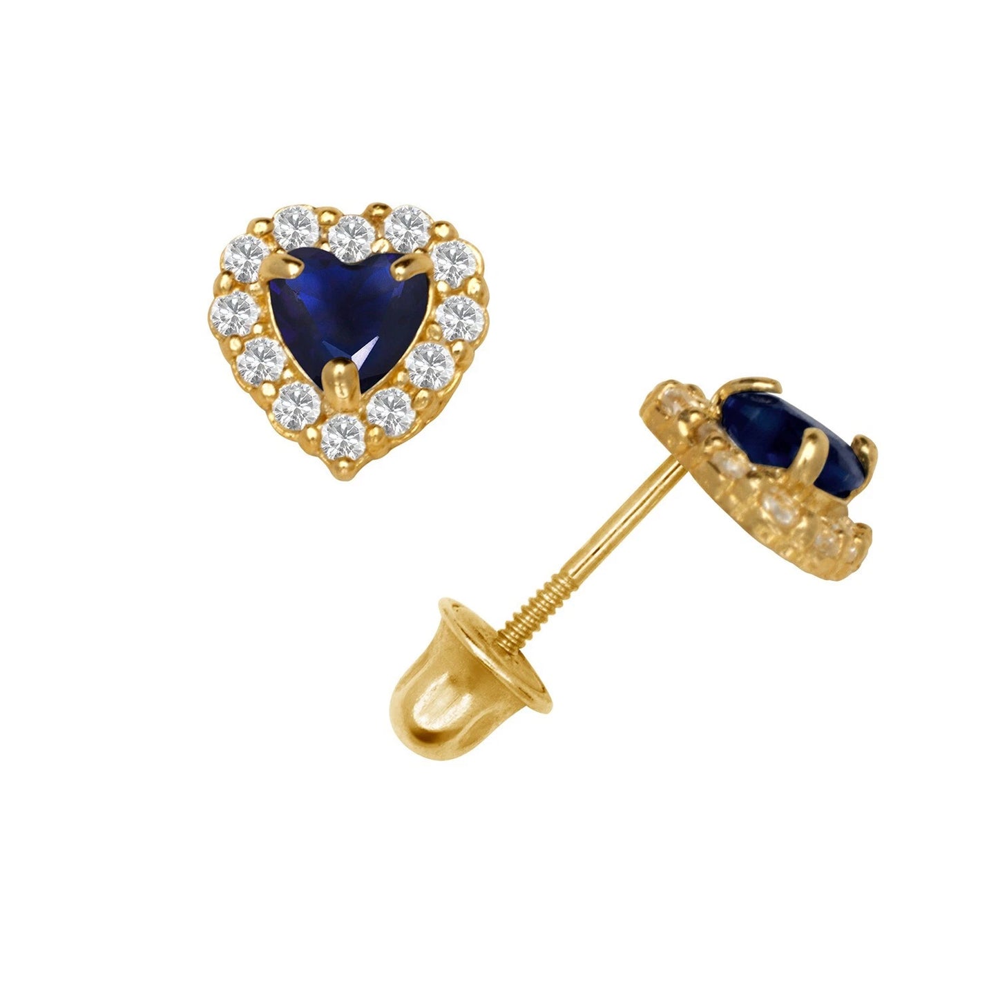 14K Yellow & White Gold Large Gorgeous CZ Heart Shaped Stud Earrings for Women