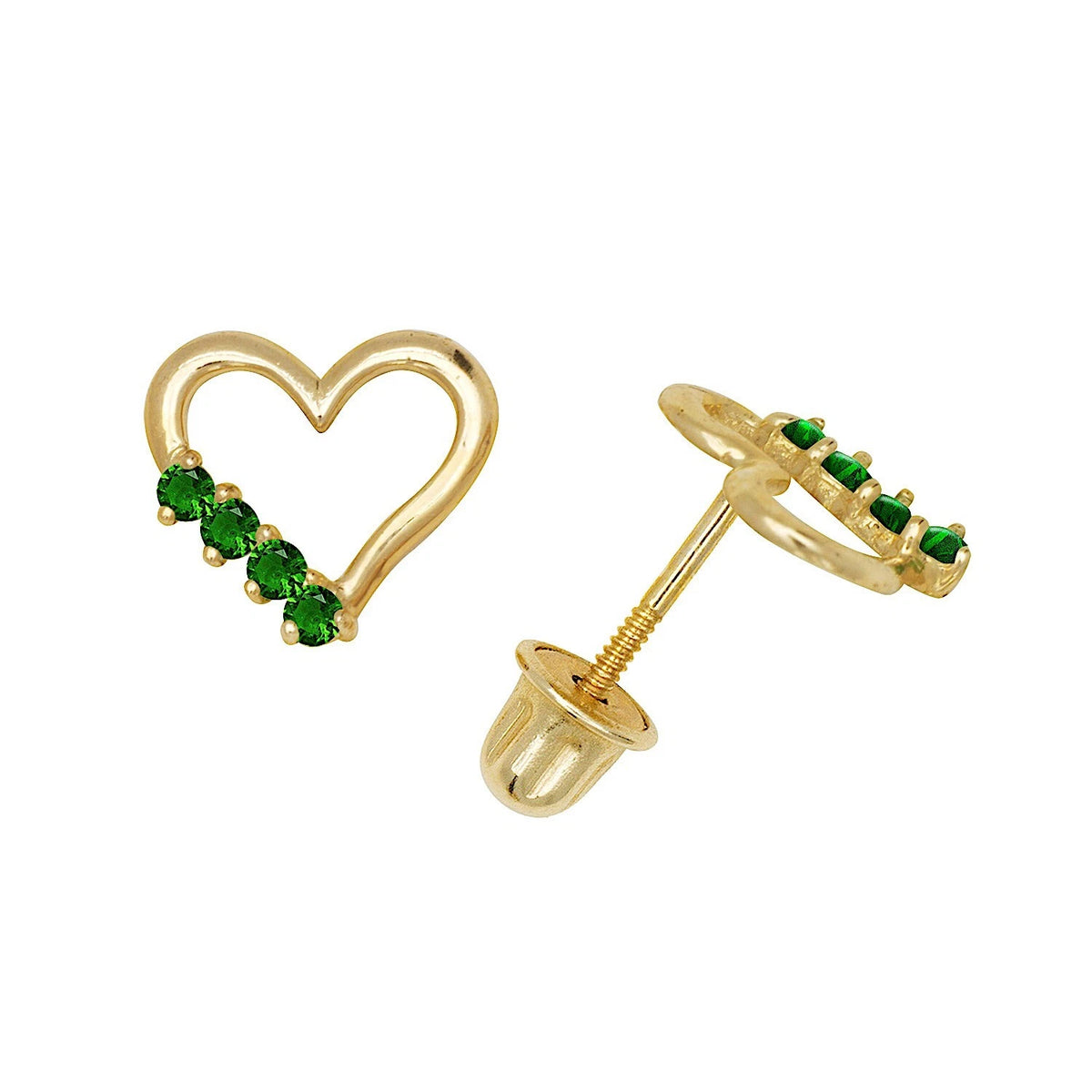 14K Yellow & White Gold Elegant Heart Shaped CZ Stud Earrings for Women