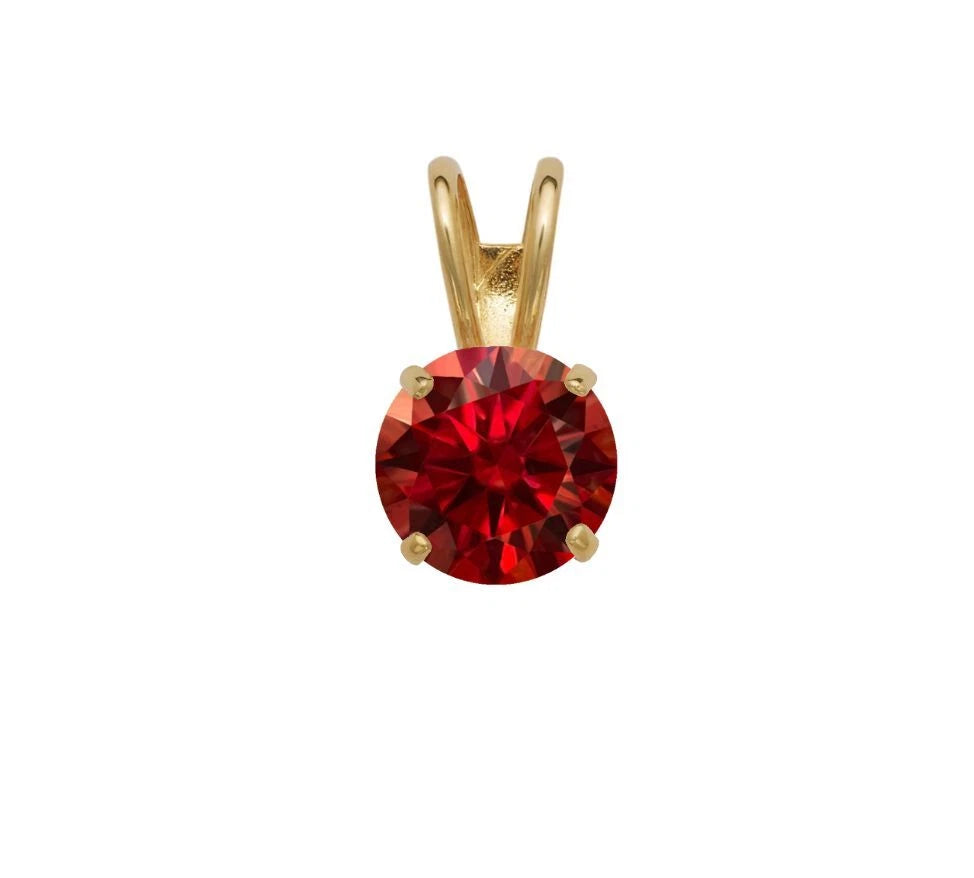 14K GRA Certified D-VVS1 Round Gold Garnet Moissanite Pendant