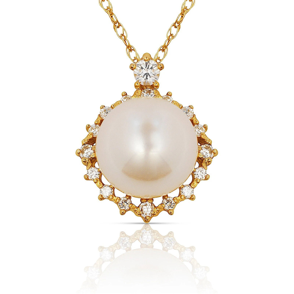 14K Yellow & White Gold white Freshwater Pearl For Women