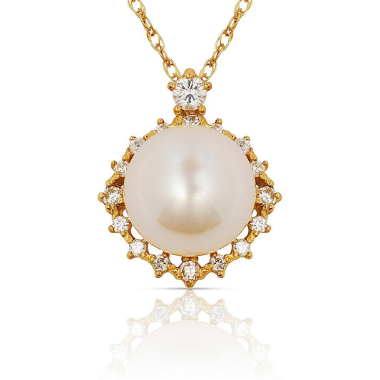 14K Yellow & White Gold white Freshwater Pearl For Women