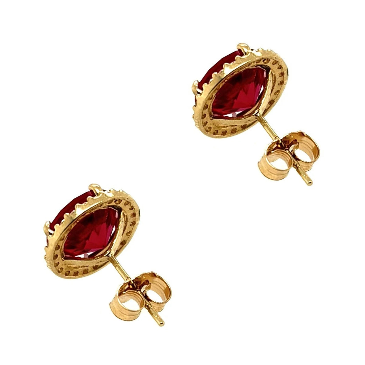 14K Solid Yellow Gold Halo Stud Push Back Earrings