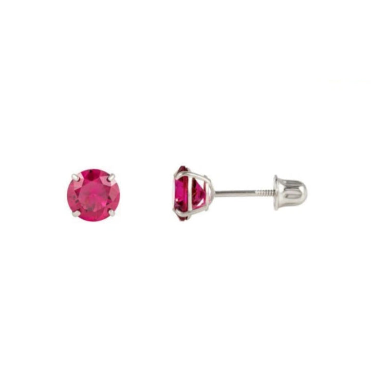 14K Solid White Gold 3mm Round Birthstone Stud Earrings with screw back