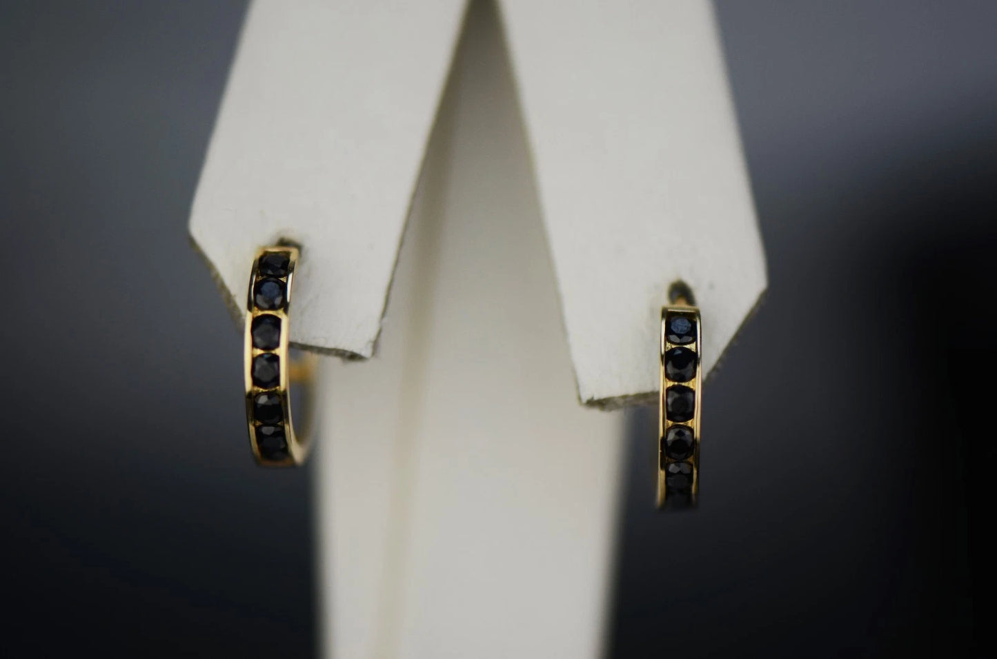 14k Yellow and White Gold Black Huggie Hoop Earrings