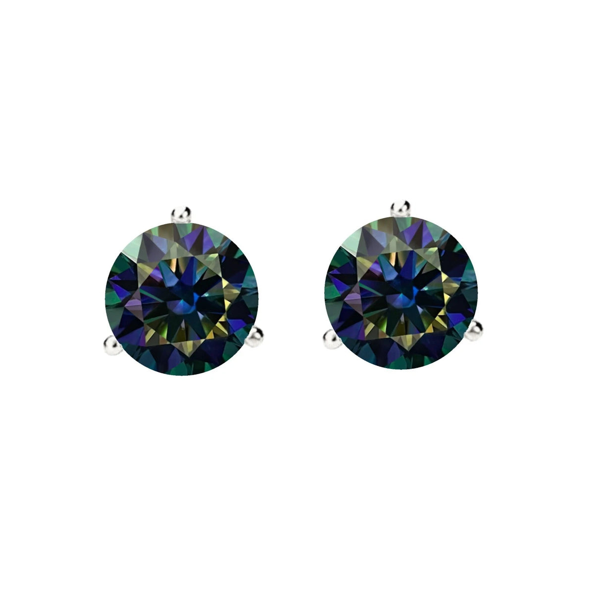 14KGold GRACertifiedD-VVS1 Rainbow Blue Moissanite Push Back Stud Earrings