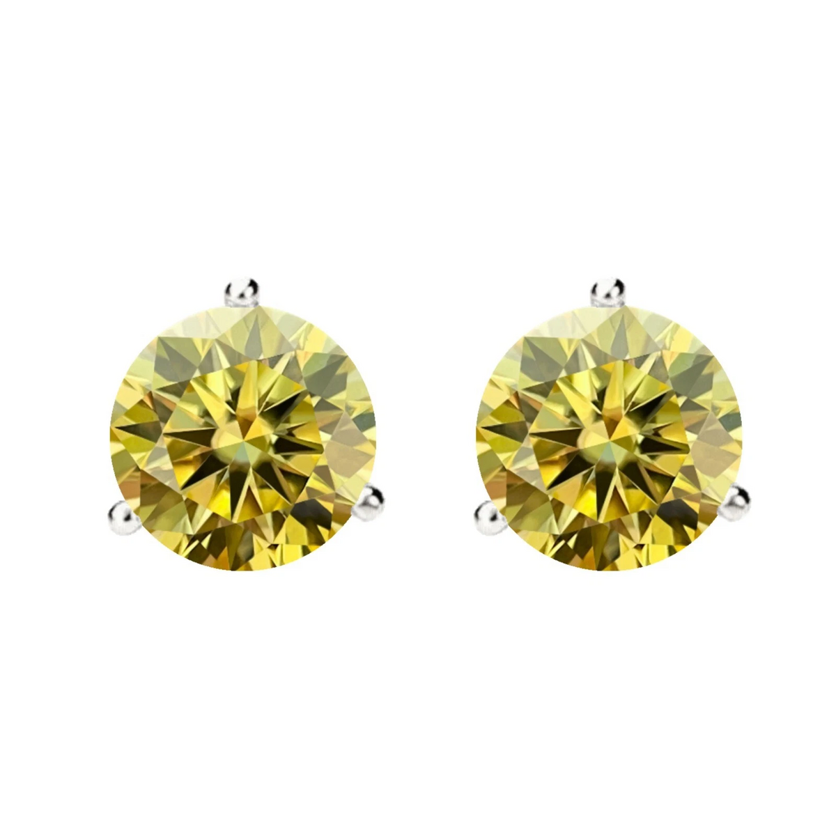 14K Gold GRA CertifiedD-VVS1 Lemon Yellow Moissanite Screw Back Stud Earrings