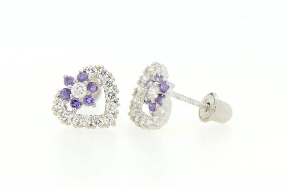 14K White Gold Heart Shape CZ Stud Earrings