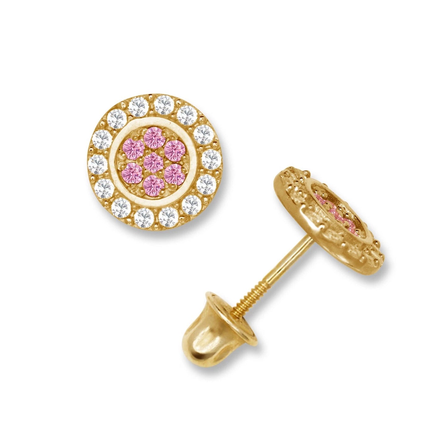 14K Yellow & White Gold Round Shaped Beutiful Screw Back Stud Earrings for Women