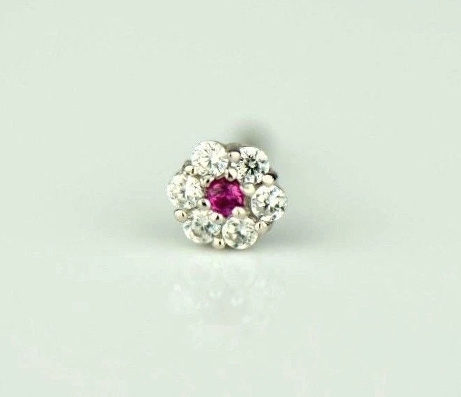 14k Yellow or White Gold Flower Round Nose Piercing