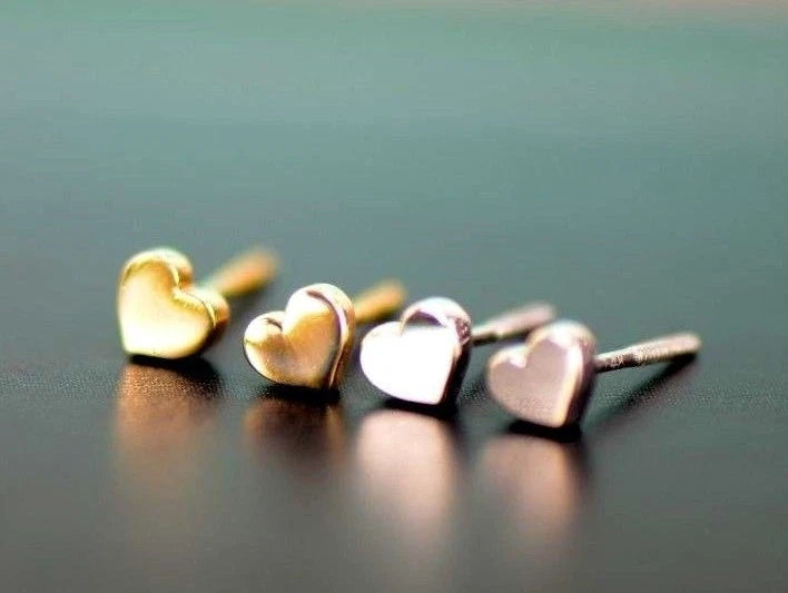 14K Solid White Yellow Gold Metal Heart Shape Stud Earrings