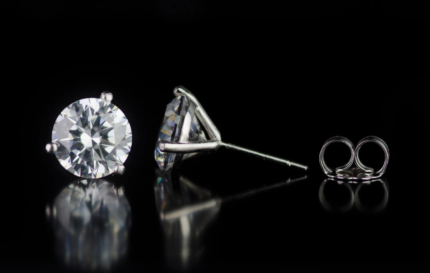 14k White Gold Round AAA Quality CZ Martini Stud Earrings