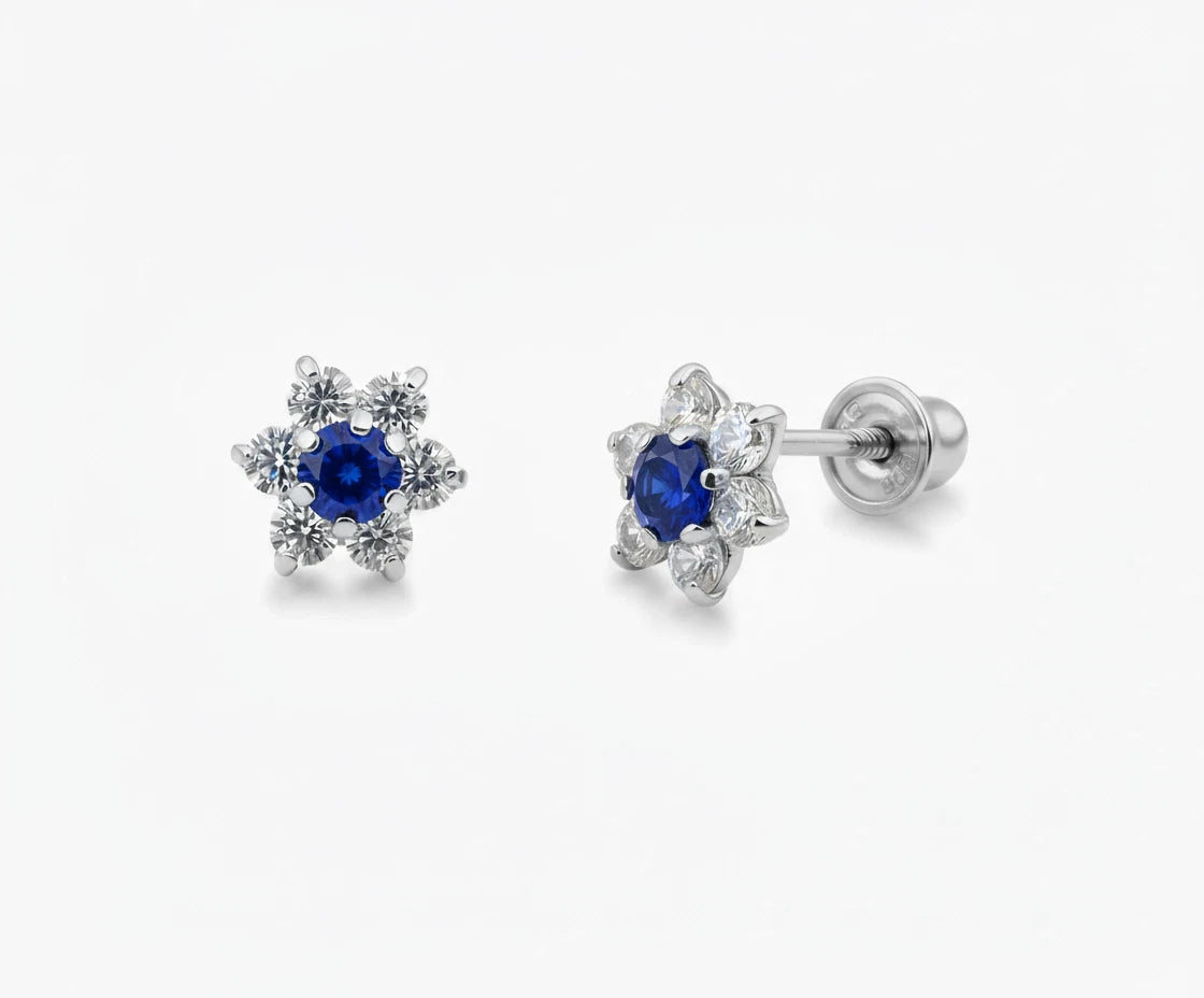 14k White Gold Beautiful Flower Shaped Stud Earrings for Women