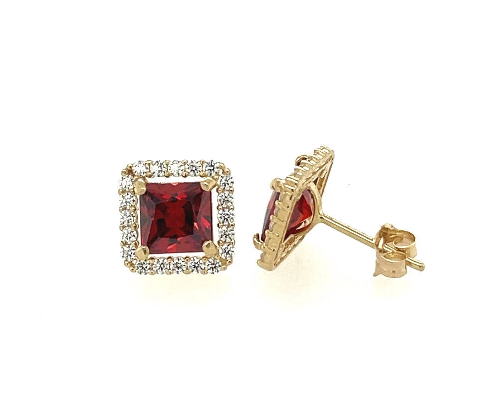 14k Yellow and White Gold Cushion Stud Earrings with Push Back