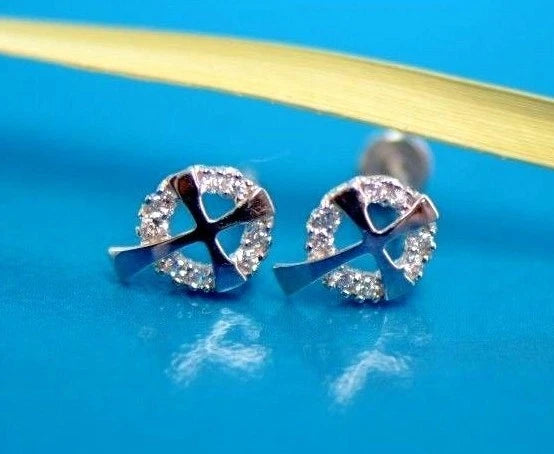 14K White or Yellow Gold Cross CZ Stud Earrings