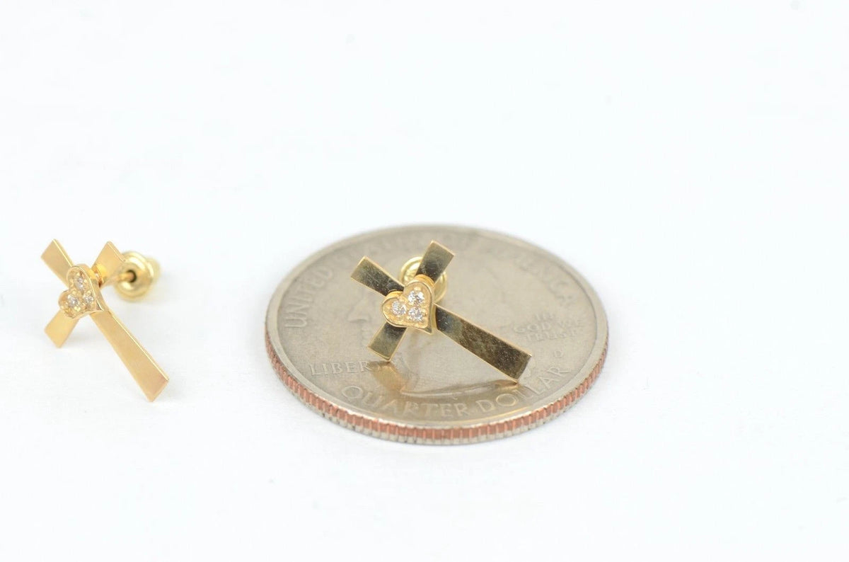 14K Yellow or White Gold Heart CZ Cross