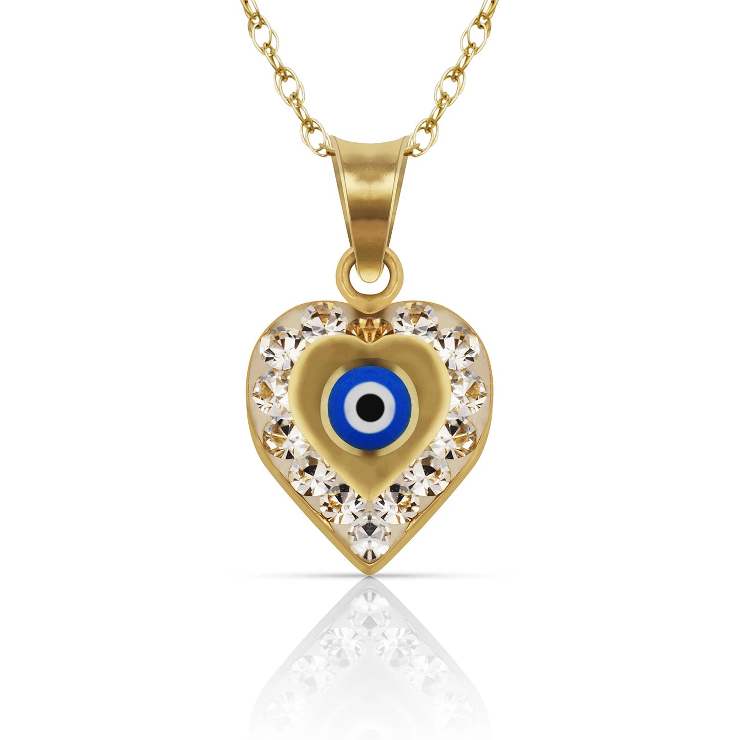 14k Yellow or White Gold CZ Heart Evil Eye Pendants