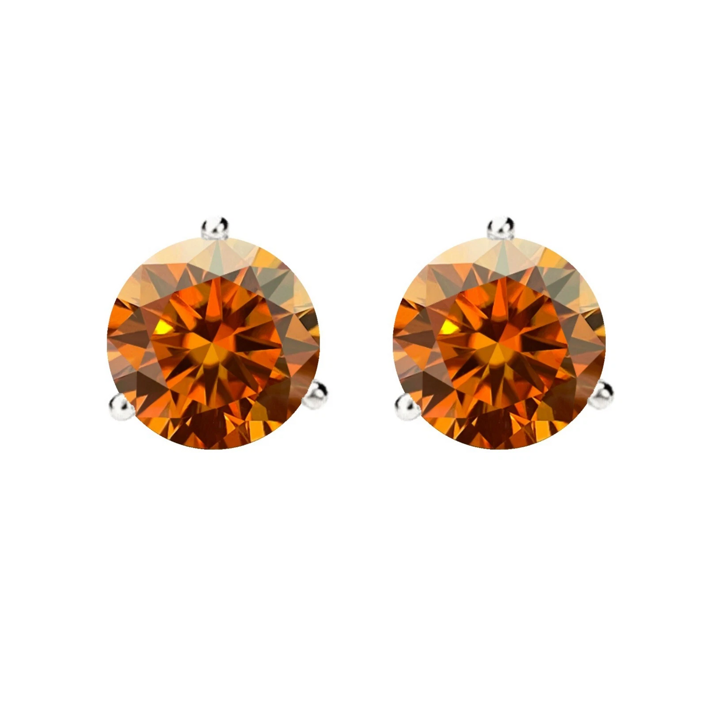 14K Gold GRA CertifiedD-VVS1 Orange Moissanite Screw Back Stud Earrings