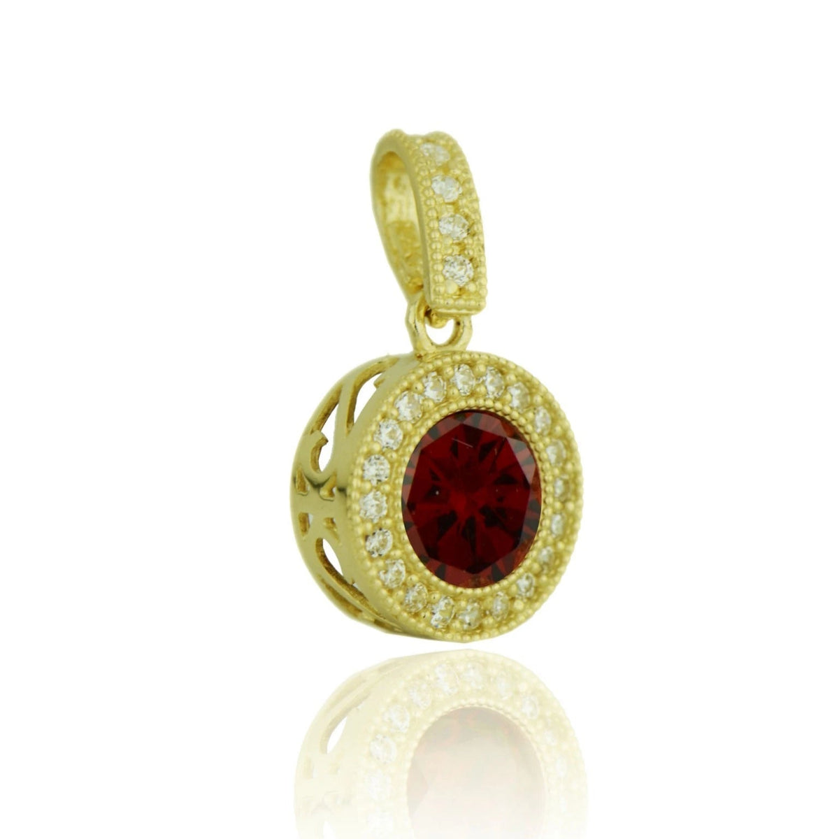 14k Yellow Gold CZ Halo Round Pendant