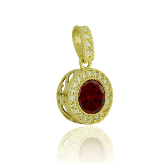 14k Yellow Gold CZ Halo Round Pendant