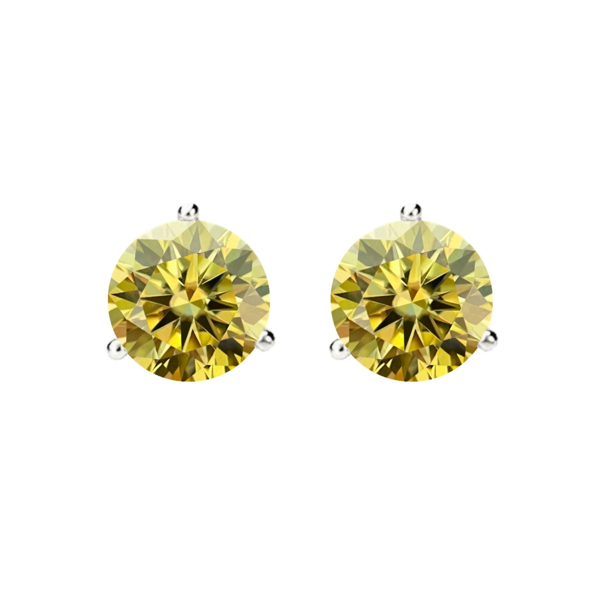 14KGold GRACertifiedD-VVS1 LemonYellow Moissanite Martini PushBack Stud Earrings