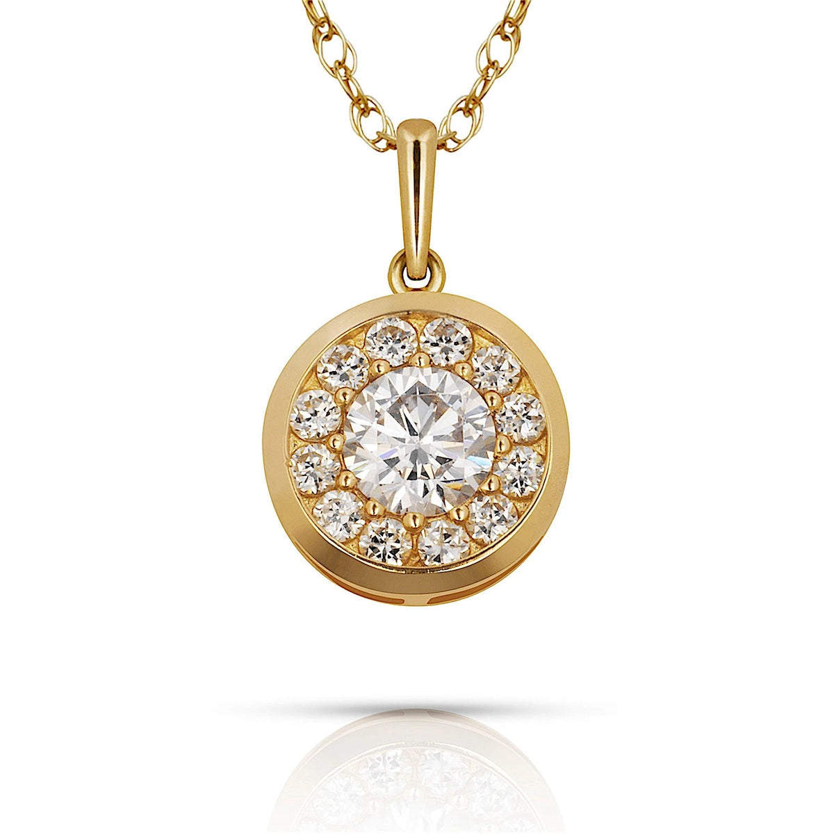 14K Yellow & White Gold CZ Round Pendant For Women