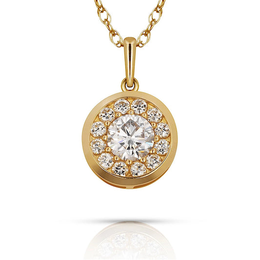 14K Yellow & White Gold CZ Round Pendant For Women