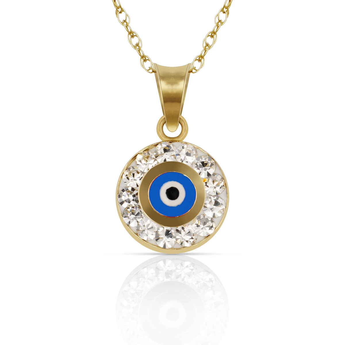 14k Yellow or White Gold CZ Round Shape Evil Eye Pendants