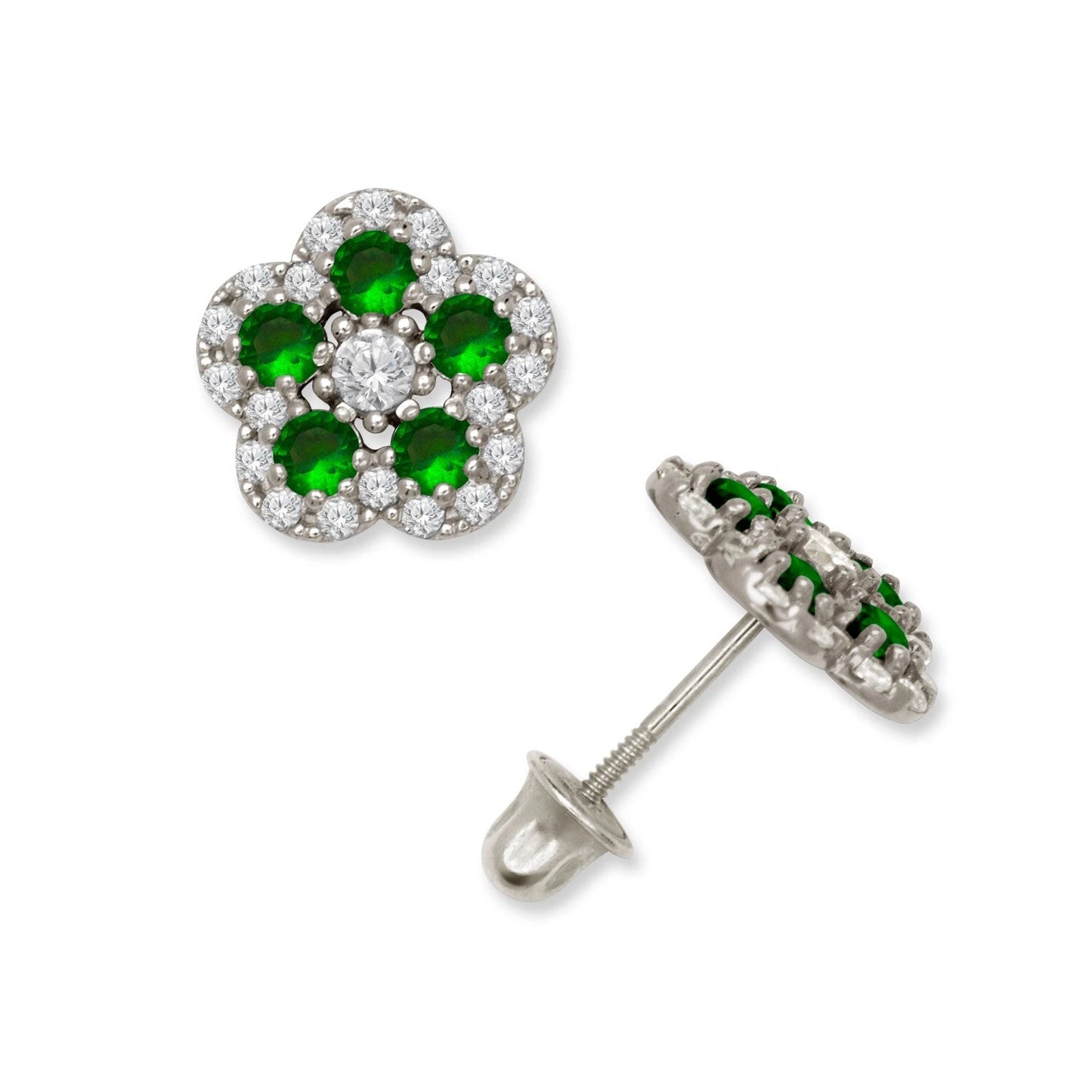 14K Yellow & White Gold Elegant Flower Earrings for Girls