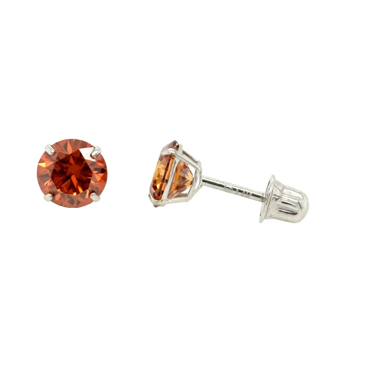 14K Gold GRA Certified D-VVS1 Round Orange Moissanite  Studs Earrings Screw Back