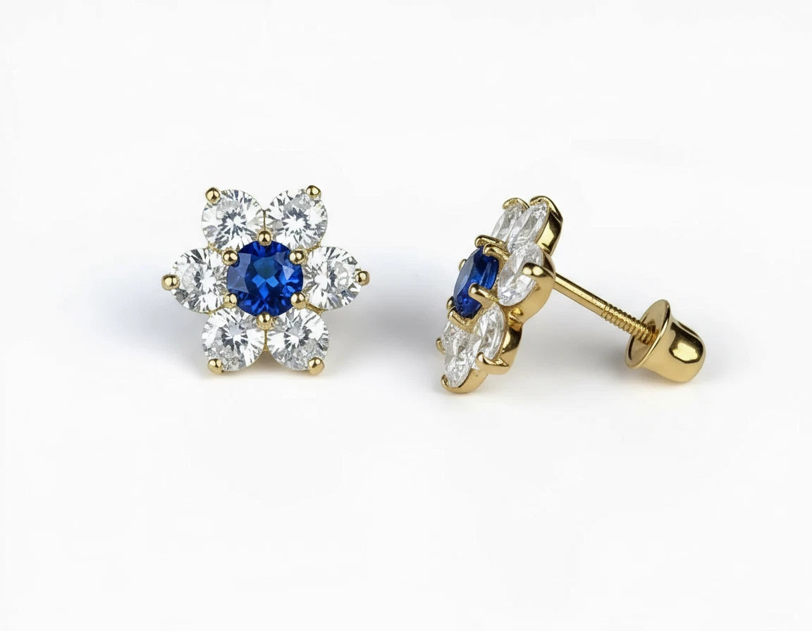14k Yellow Gold Beautiful Flower Shaped Screw Back Earrings for Women