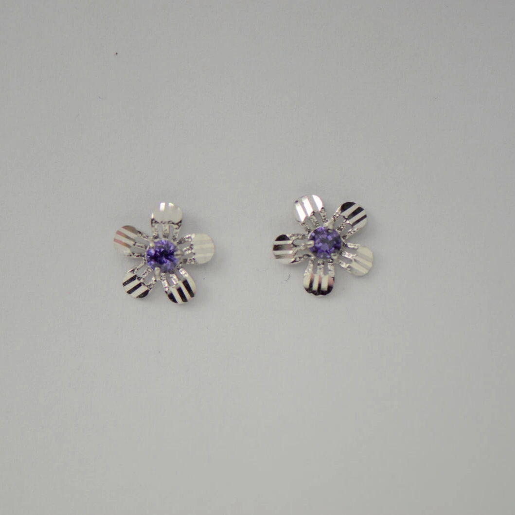 14k White Gold Flower Stud CZ Earrings