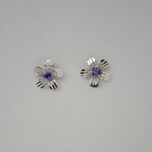14k White Gold Flower Stud CZ Earrings