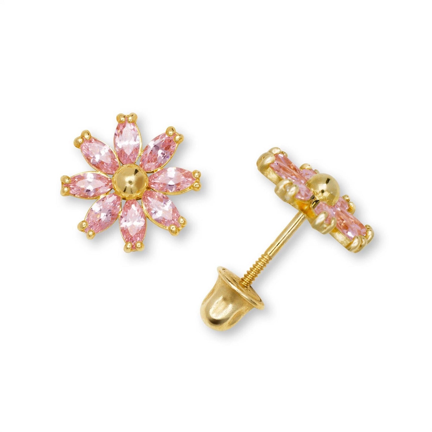 14K Yellow & White Gold Flower Pretty Earrings for Women