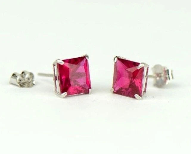 14k White Gold Solid Square Princess Cut Birthstone 6MM CZ Stud Earrings
