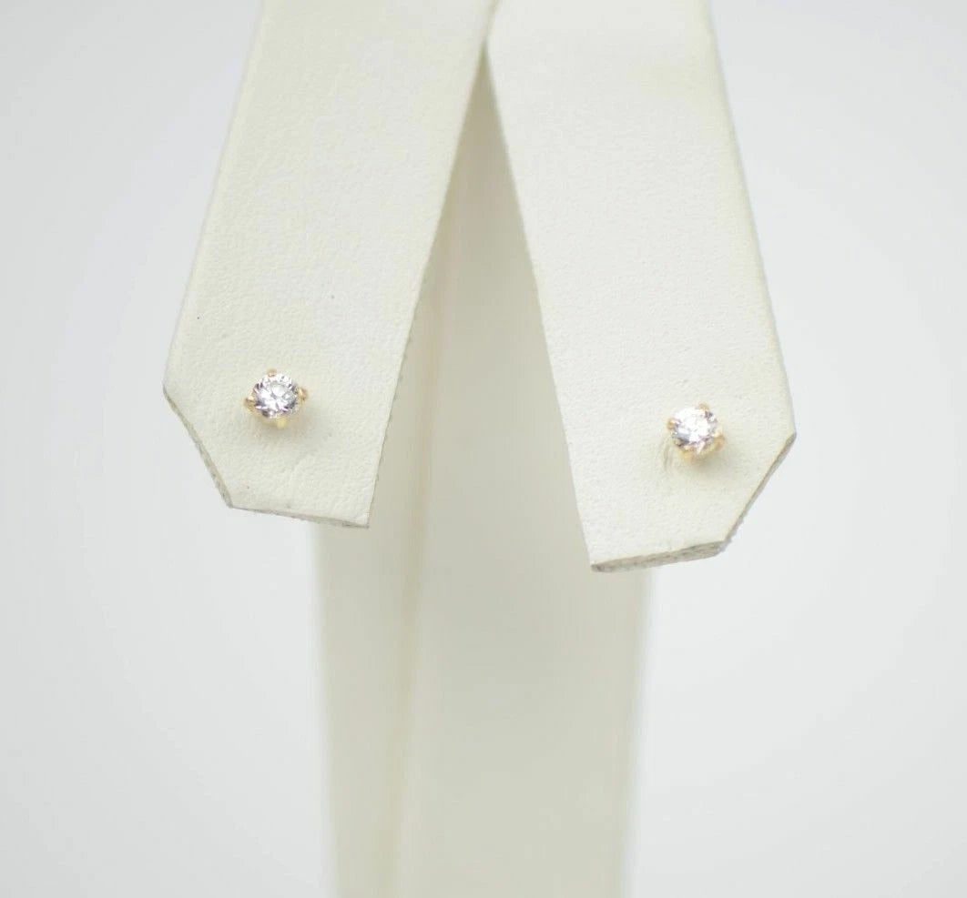 CZ Stud Earring Round cut in 14k yellow gold Screw back