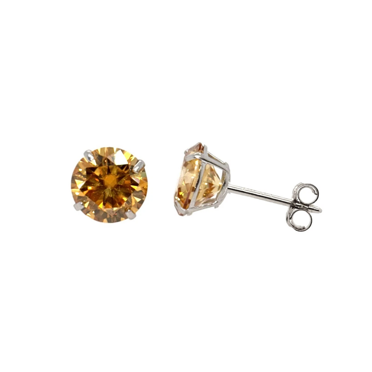 14K Gold Certified GRA D-VVS1 Round Champagne Moissanite Push Back Studs Earrings