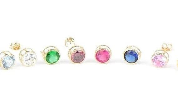 14K Round Bezel Set Yellow Gold Birthstone Earrings