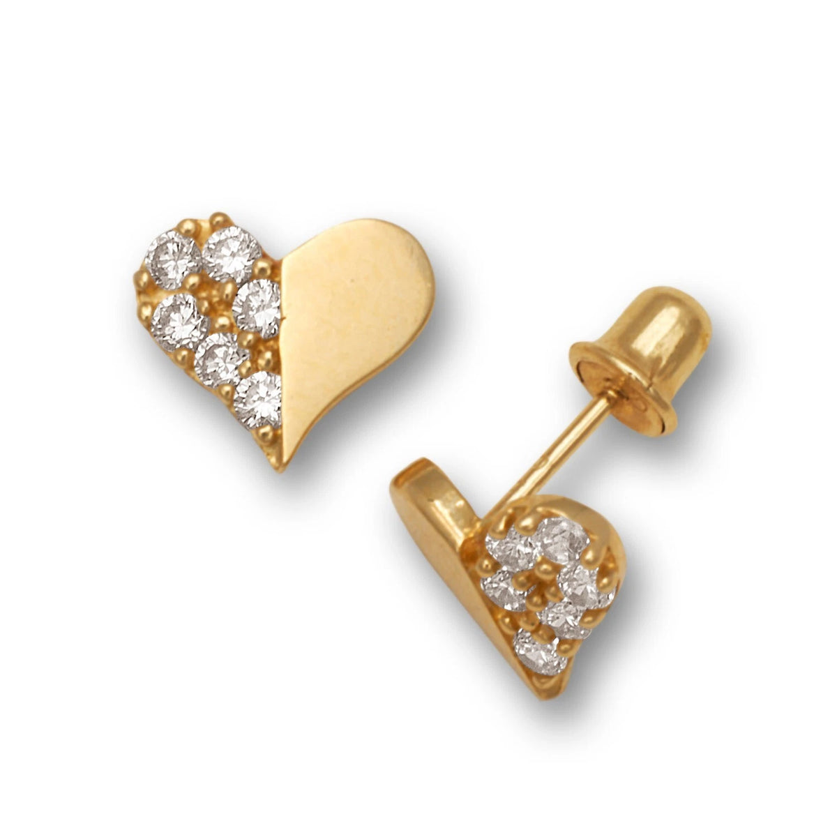 14K Yellow & White Gold Love Heart CZ Stud Earrings for Women